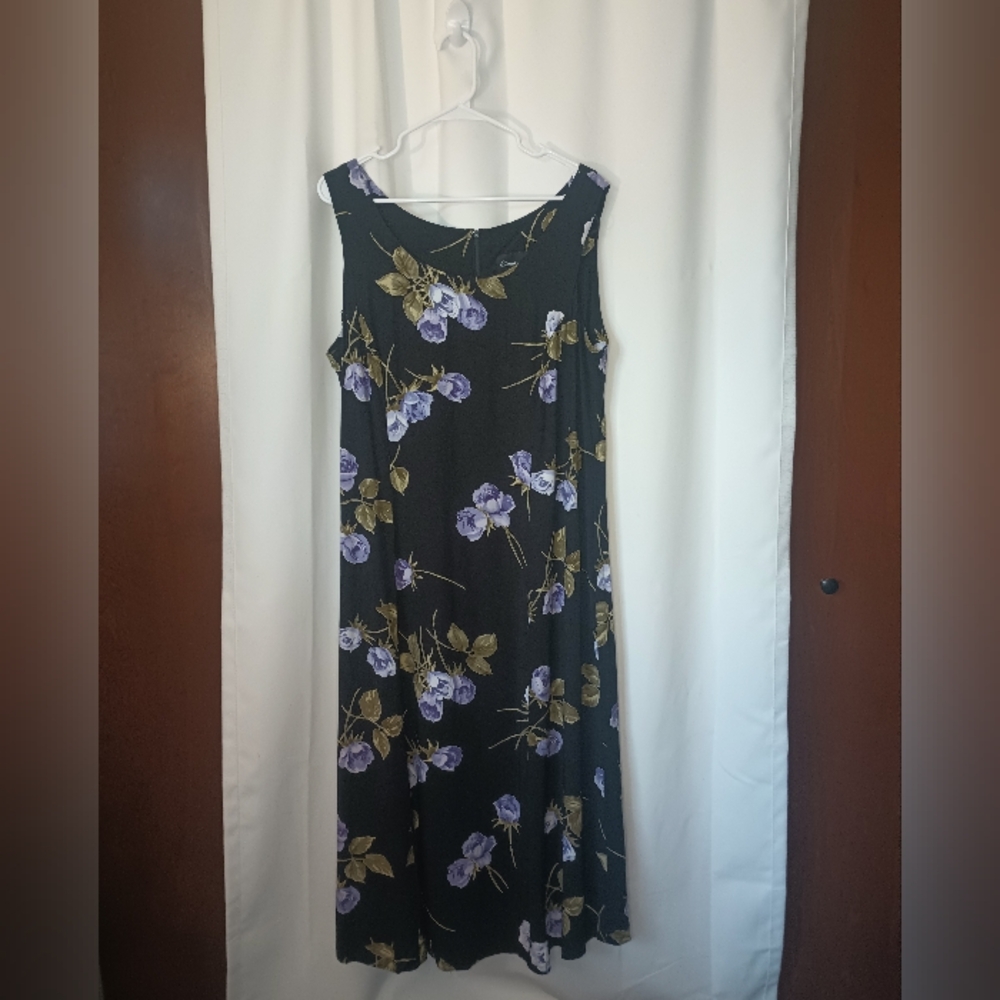 Vintage 90s Womens Dark Cottage Sleeveless Maxi Dress Size 16 Floral Fairy